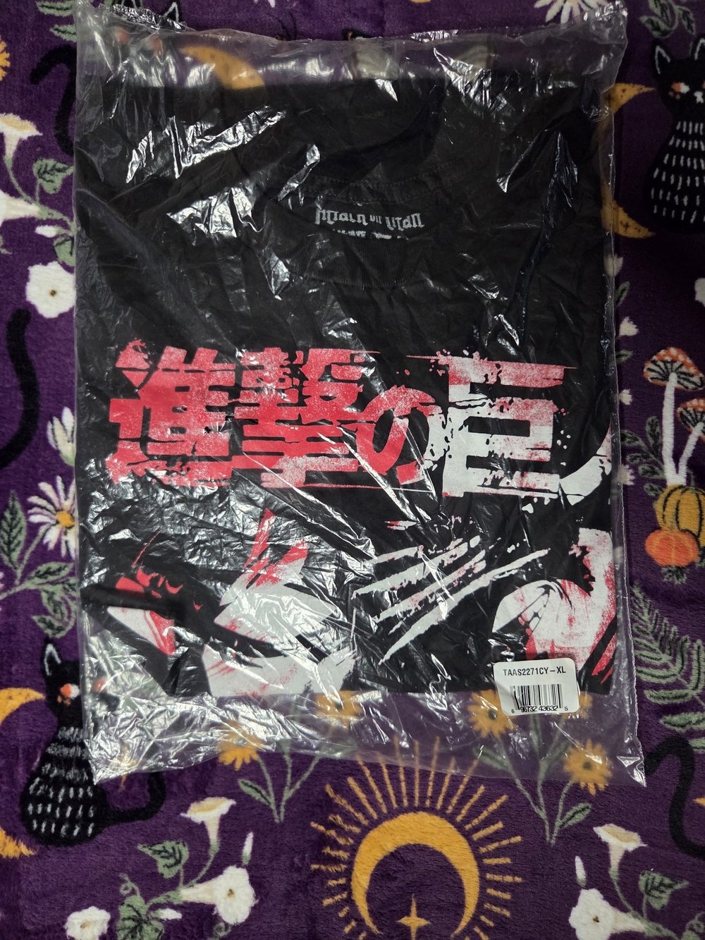 Discontinued Hot Topic Attack on Titan Black Graphic KanjiT-Shirt - Black/Red XL